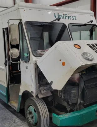 commercial vehicle with hood open