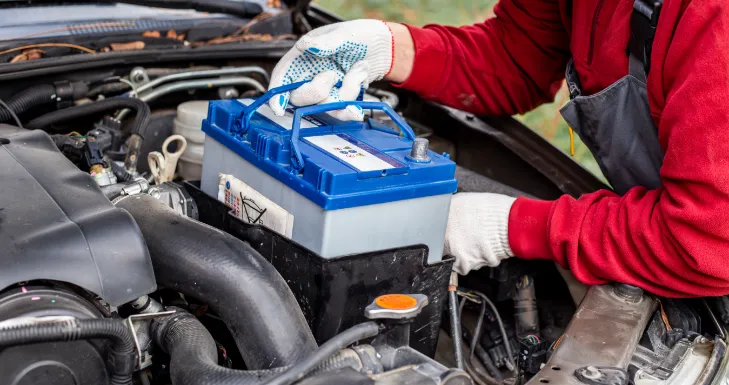 technician replacing car battery