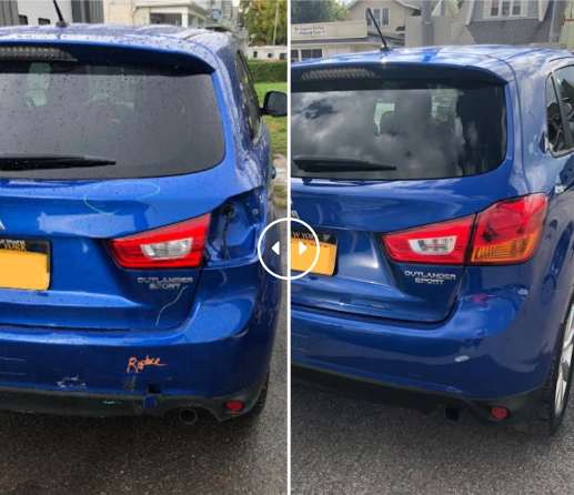 collision repair tech working