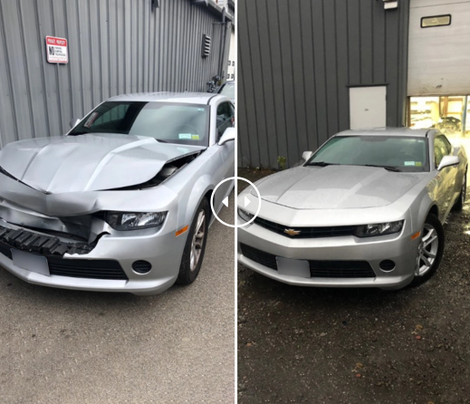 collision repair tech working